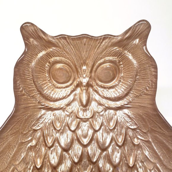 Bronze Glass Owl Candy Dish Serving Bowl Vintage 7.75" x 5.75" - Picture 3 of 5